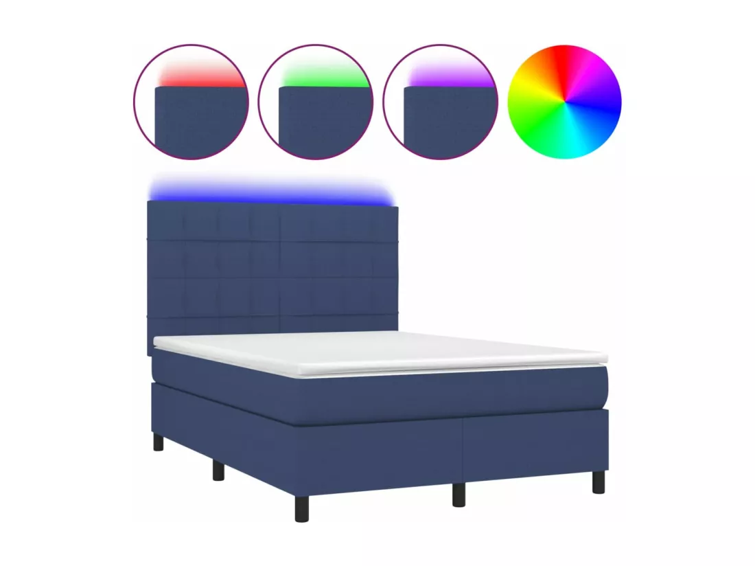 Sommier tapissier avec matelas et LED Bleu 140x190 cm Tissu