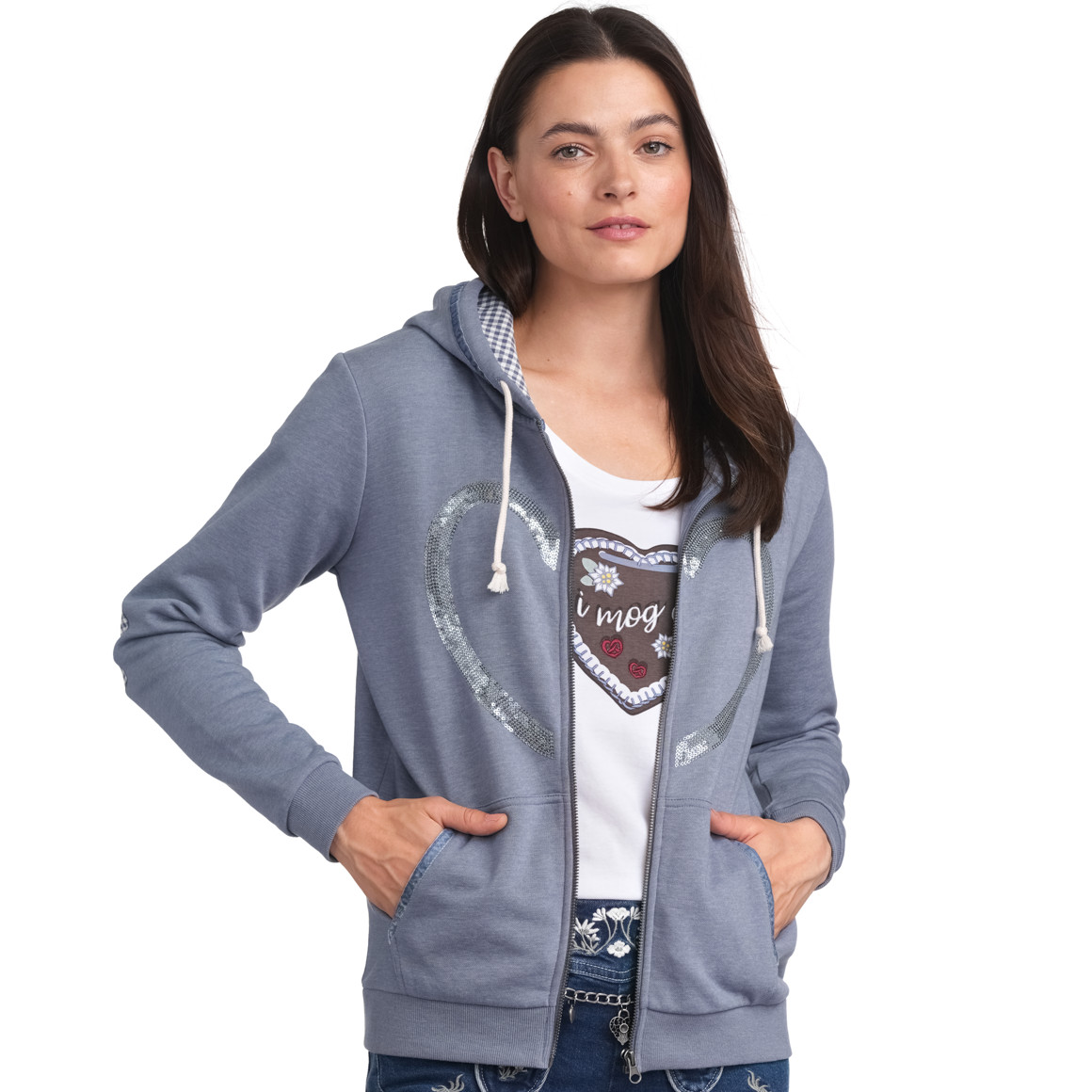 Gina Benotti Damen Sweatjacke mit Herz-Motiv hellblau