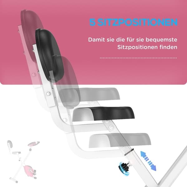 Treningssykkel F-Bike Sykkeltrener Med 8 Nivåer Av Justerbar Magnetisk Motstand, Høydejusterbar Stål Rosa + Hvit 43 X 97 X 109 Cm