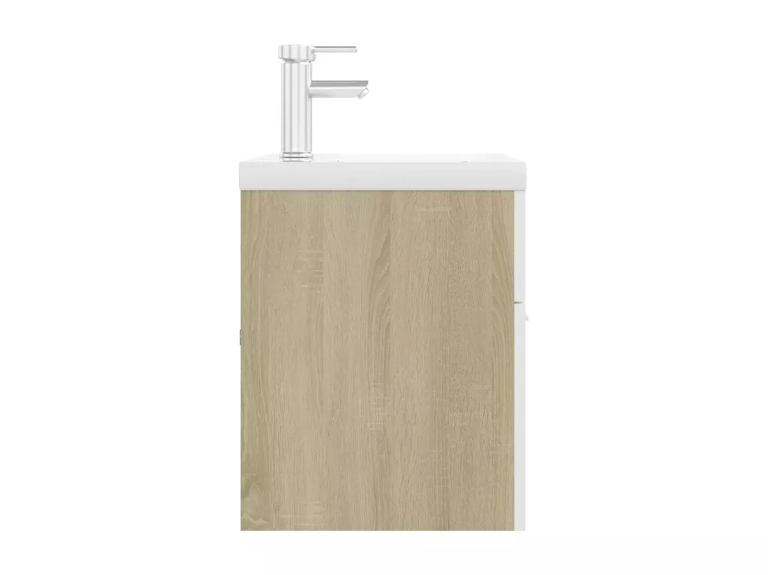 Armoire d'évier et lavabo intégré Blanc/chêne sonoma Aggloméré