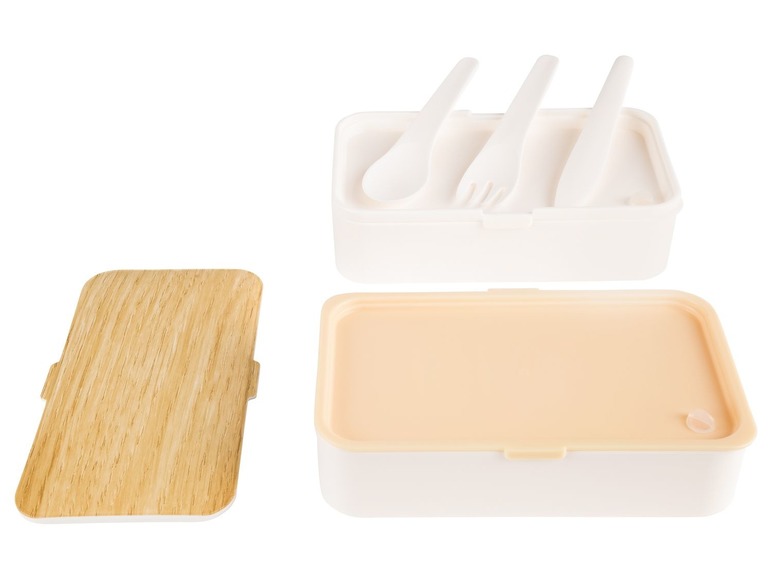 Lunchtrommel, 2 compartimenten, incl. 3-delig bestek
