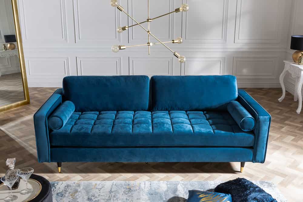 Design 3-Sitzer Sofa COZY VELVET 220cm petrol blau Samt Federkern Lounge