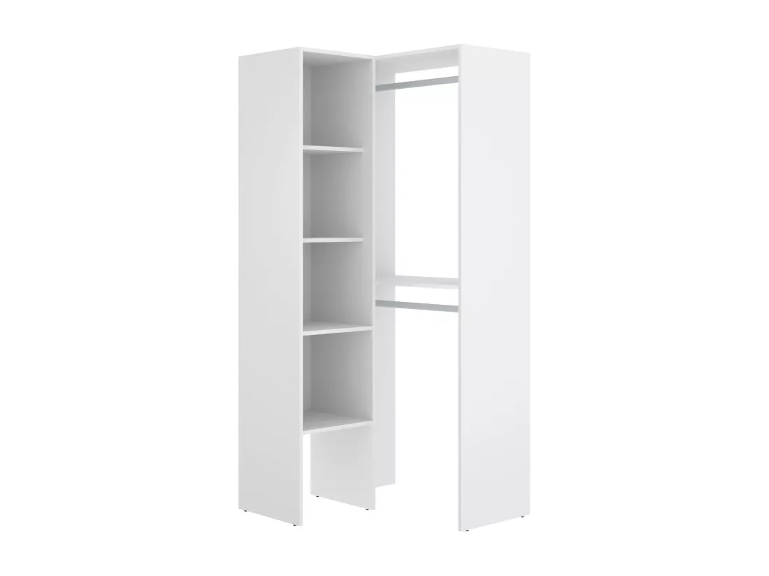 Armoire Dalmic, Structure pour dressing d'angle, Cintre d'angle ouvert, 79x88h186 cm, Blanc