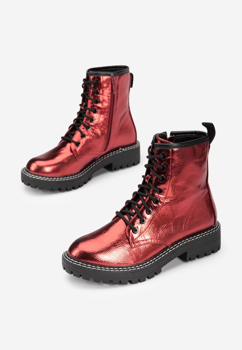 Bottines rangers femme rouges Aquarus