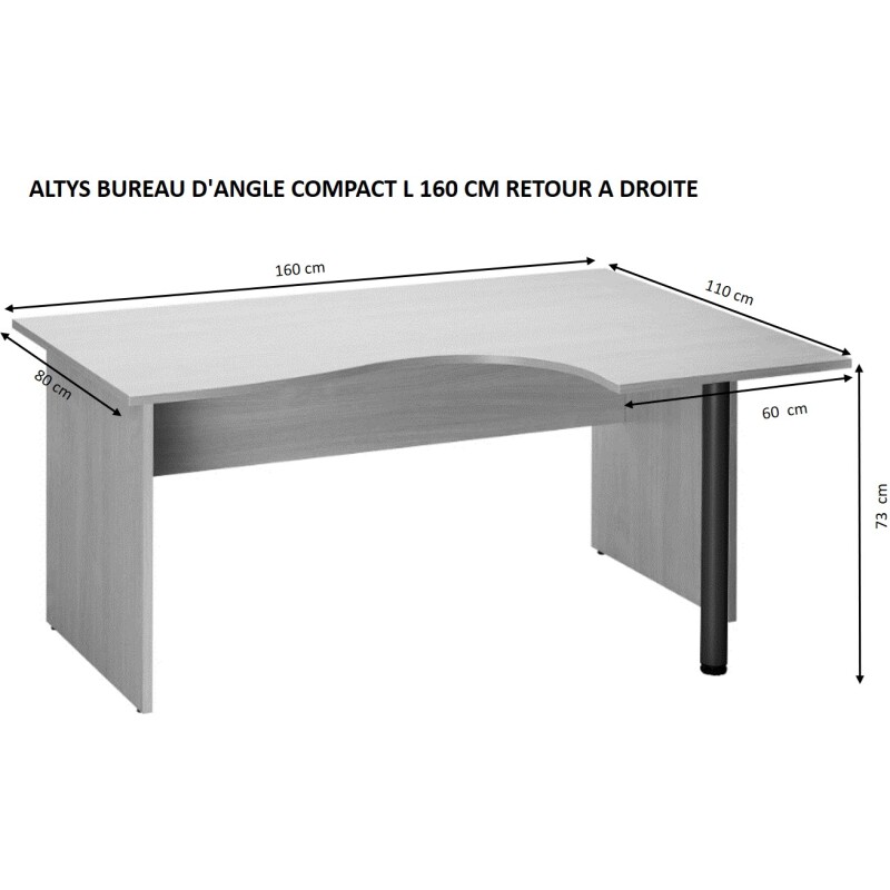 Bureau compact L.160 cm hêtre Altys piètement Bois