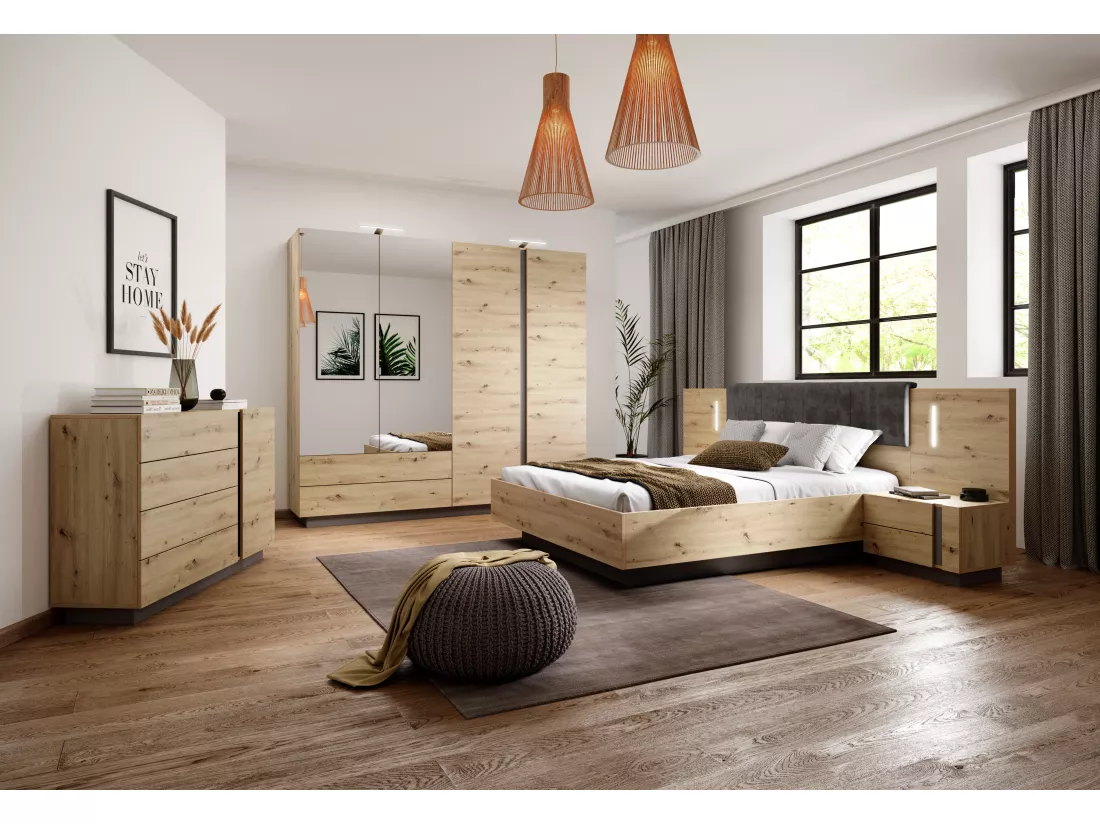 Armoire à portes battantes ARCO LED 220x54x203 Gris