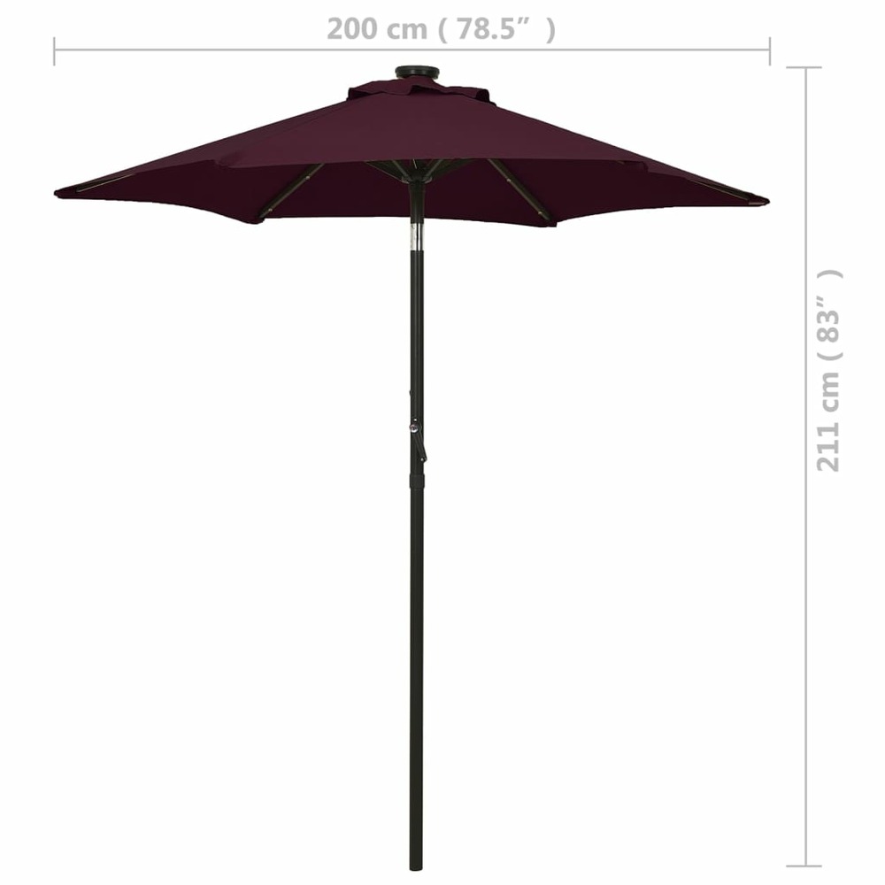 Parasol avec lumières led 200 x 211 cm aluminium rouge bordeaux