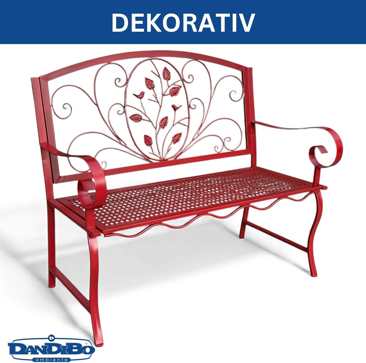 DanDiBo Gartenbank Rosso Wetterfest 2 Sitzer Metall Rot 110 cm 96707 Sitzbank Eisen Bank Garten Antik Parkbank