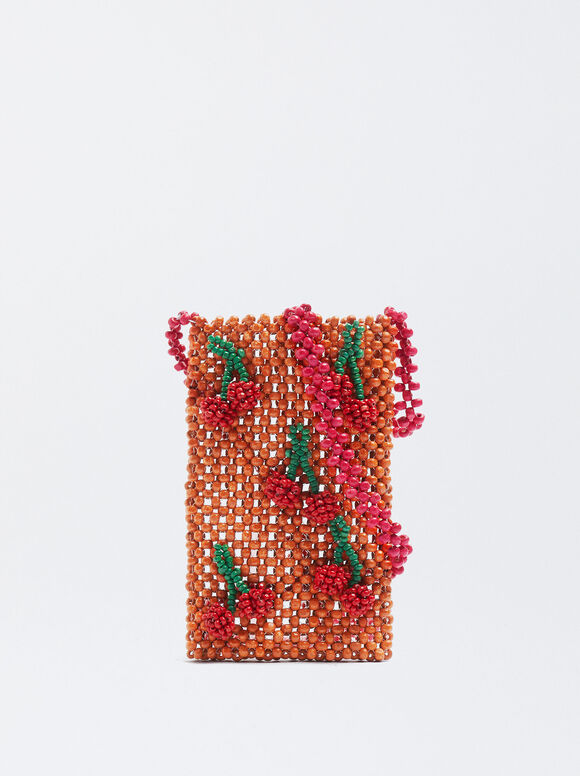 Bolsa de madeira para celular com balões - Laranja