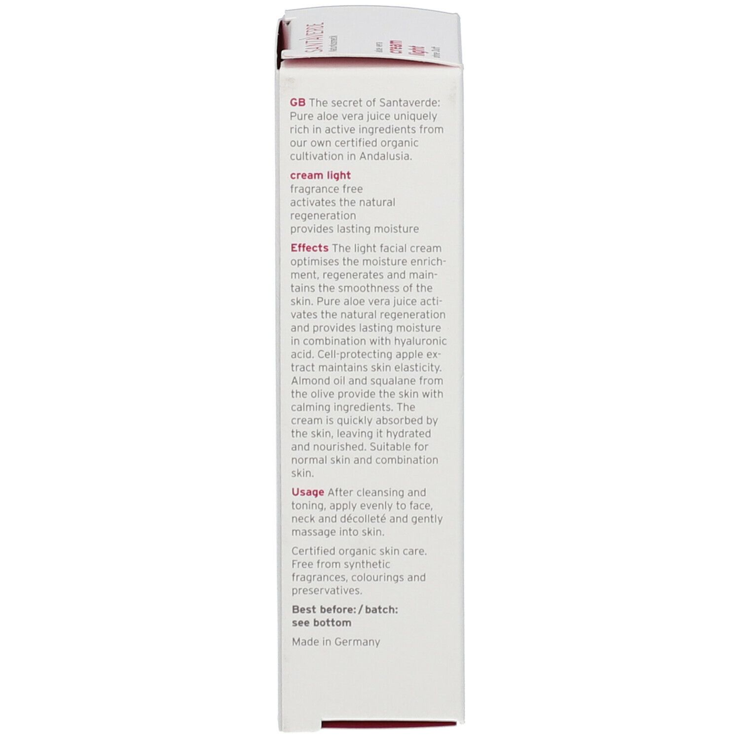 SANTAVERDE aloe vera creme light ohne Duft
