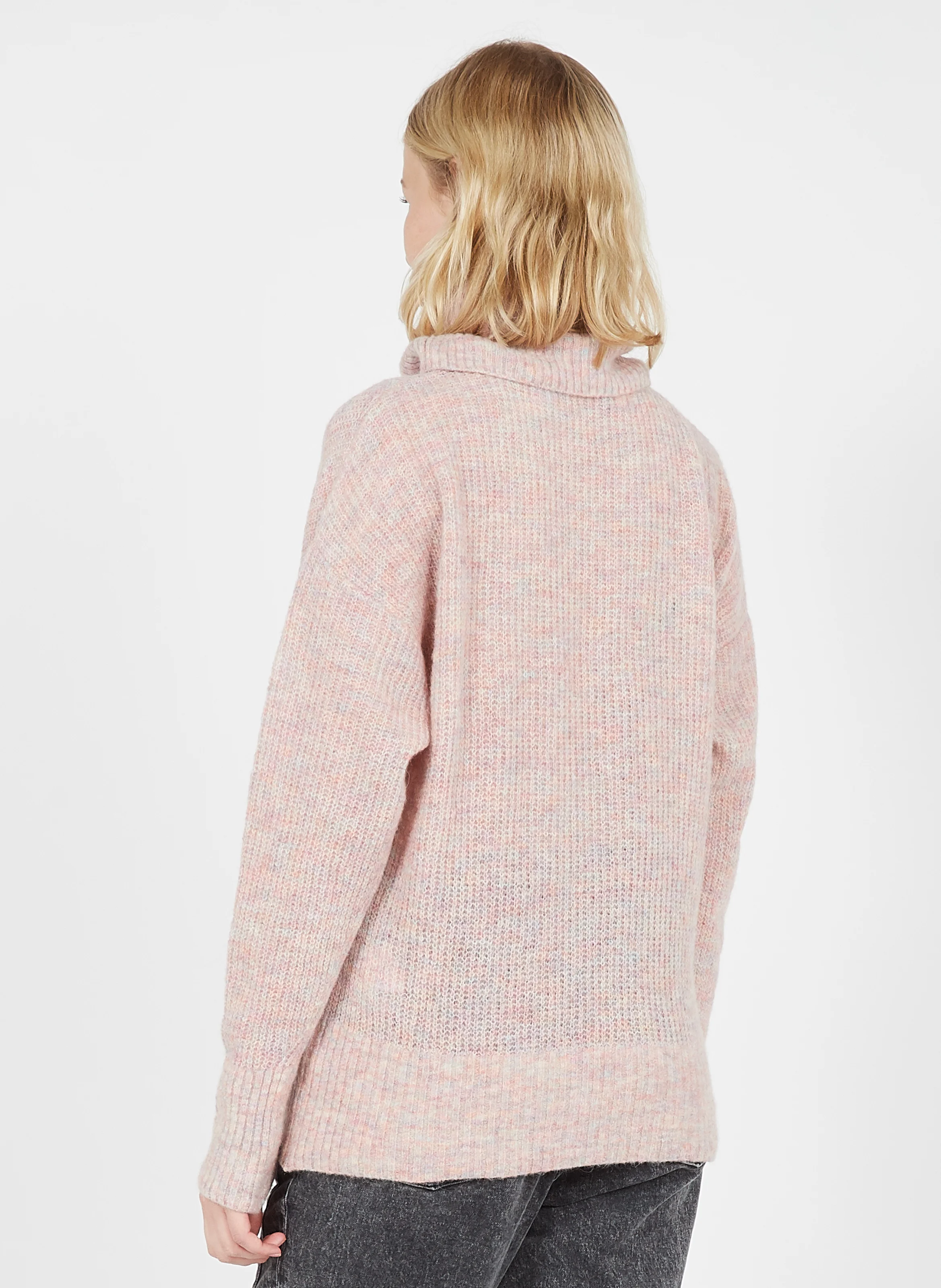 DAISY - Col roulé jacquard en maille mélangée| Rose