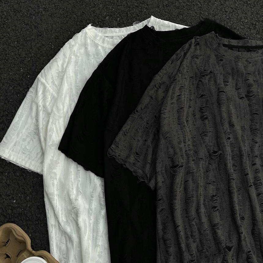 Derbundy - T-shirt met korte mouwen en ronde hals en distressed effect
