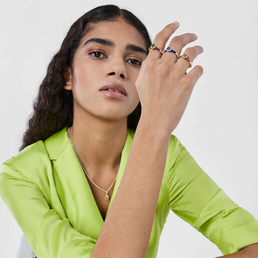 Anel TOUS Vibrant Colors em prata com sodalita e esmalte.