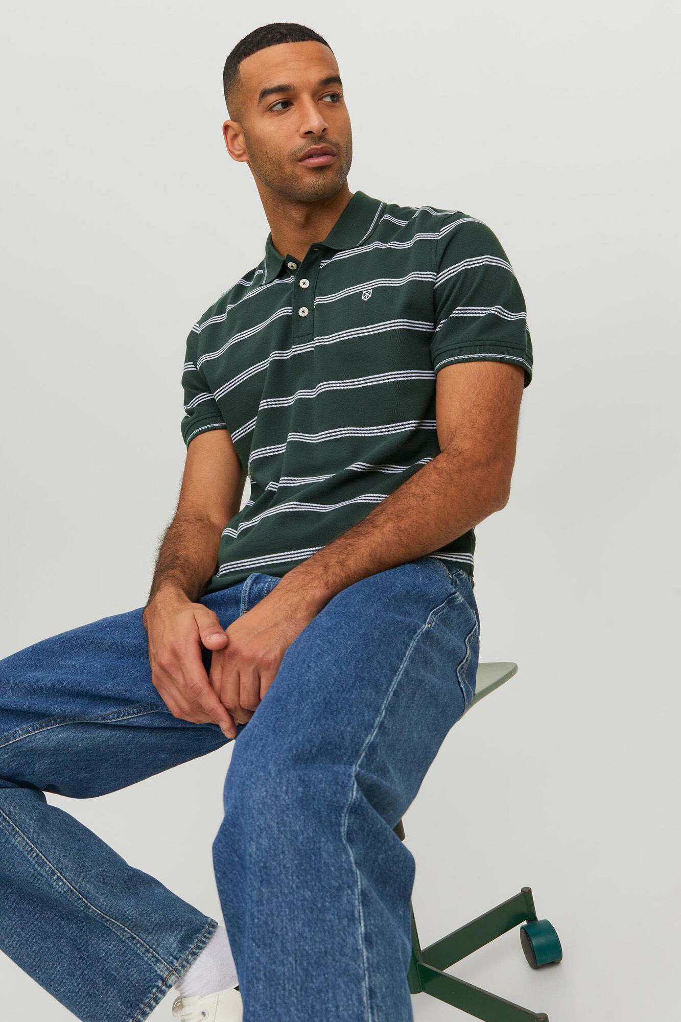 Camisa polo listrada - Verde