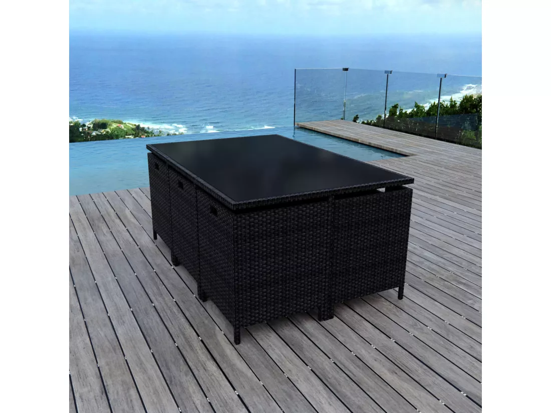 Ensemble encastrable salon / table de jardin résine tressée - Noir - MUNGA 10