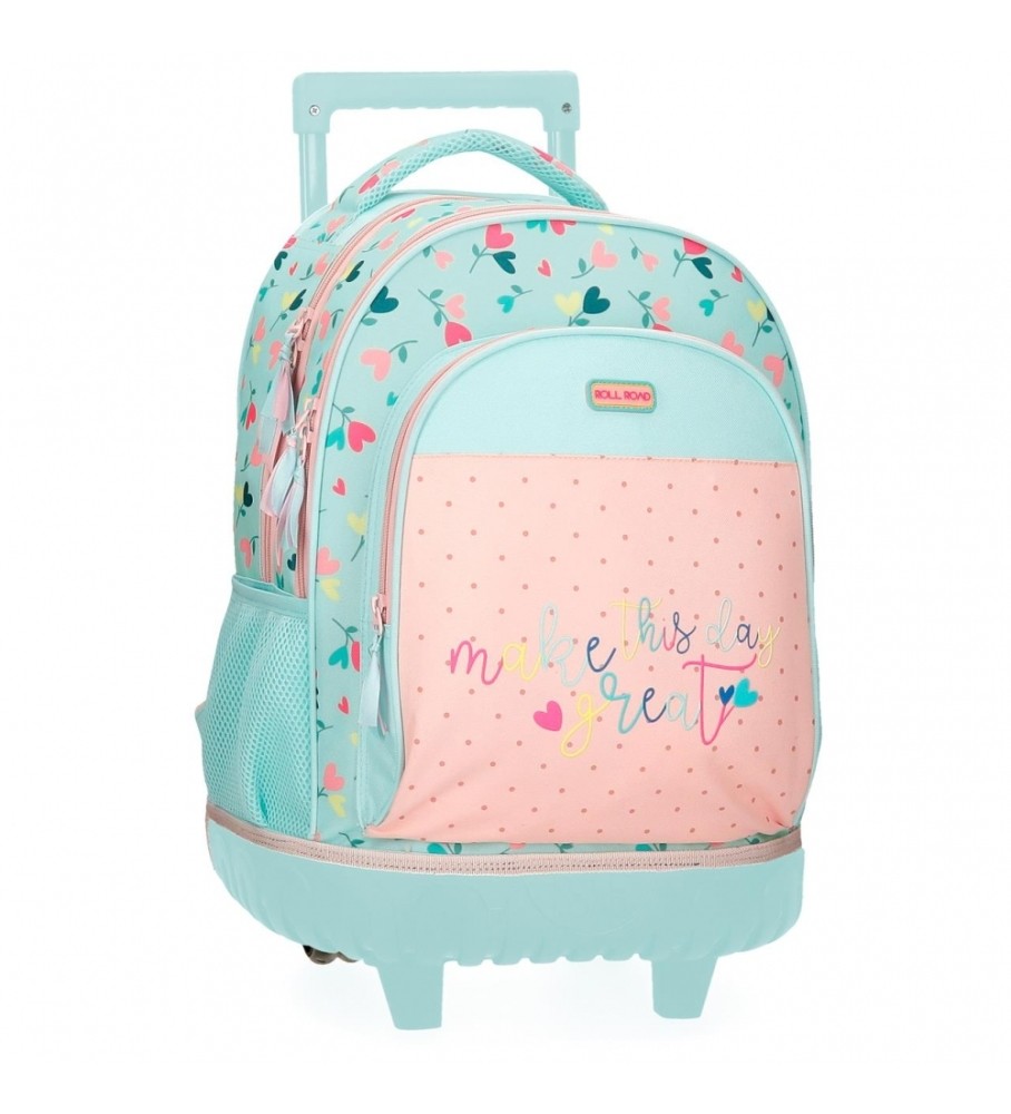 Mochila compacta Roll Road Queen of hearts turquesa, rosa
