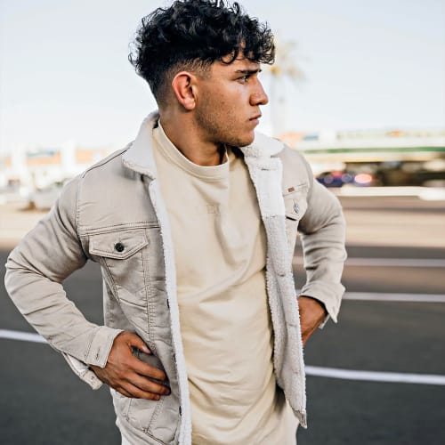 Veste Jean Super Skinny Fit Col Mouton 7001 Beige Clair