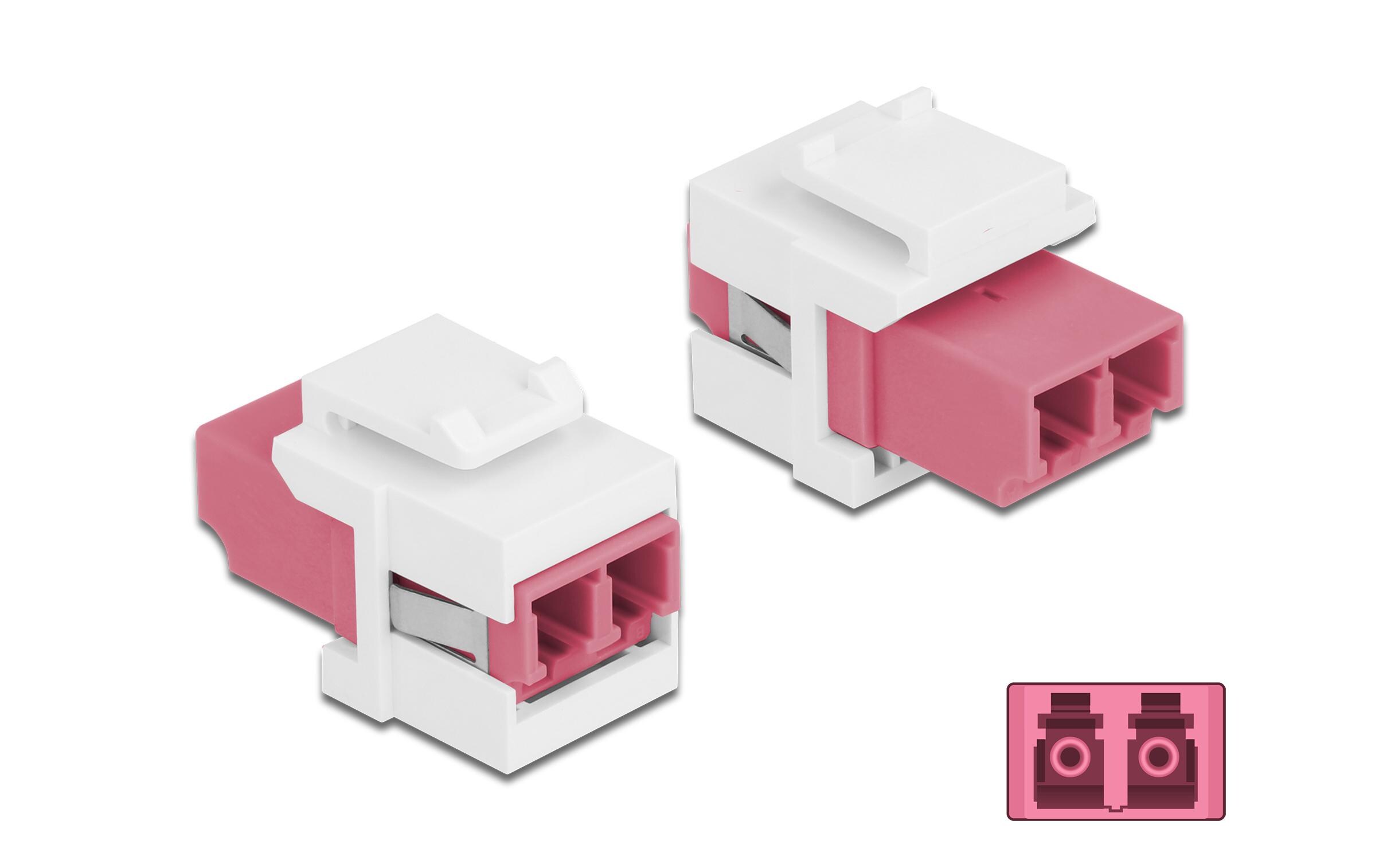 Keystone-Modul LC Buchse zu LC Buchse Violett / WeissDelock Keystone Modul LC Duplex Buchse zu LC Duplex Buchse violett / weiss