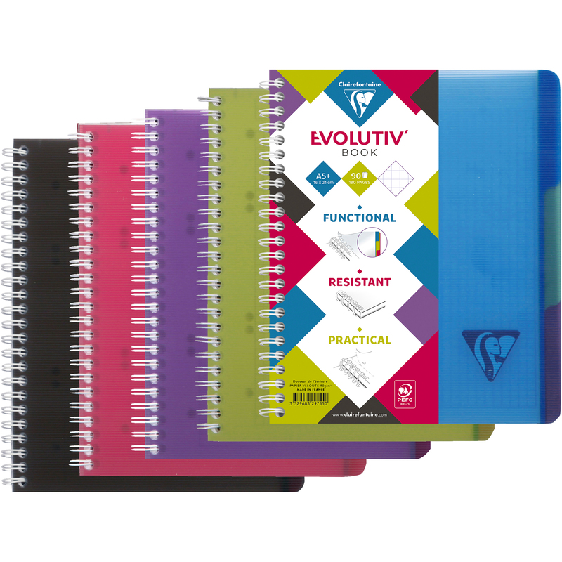 Clairefontaine Evolutiv'Book Spiralheft, A5, kariert 5 mm, assortiert
