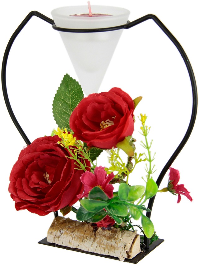 I.GE.A. Teelichthalter »Rose« Metall Glaseinsatz Teelichtkerze Kunstblumen Kerzenständer Advent 3D