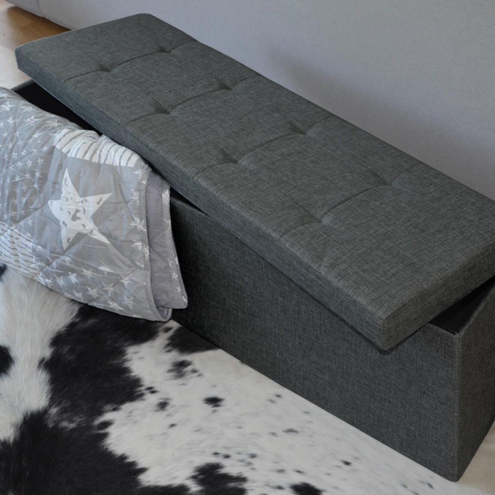 Faltbare Sitzbank 110x38x38cm Sitztruhe inkl. 2 Trennwände 120L Polsterbank Grau
