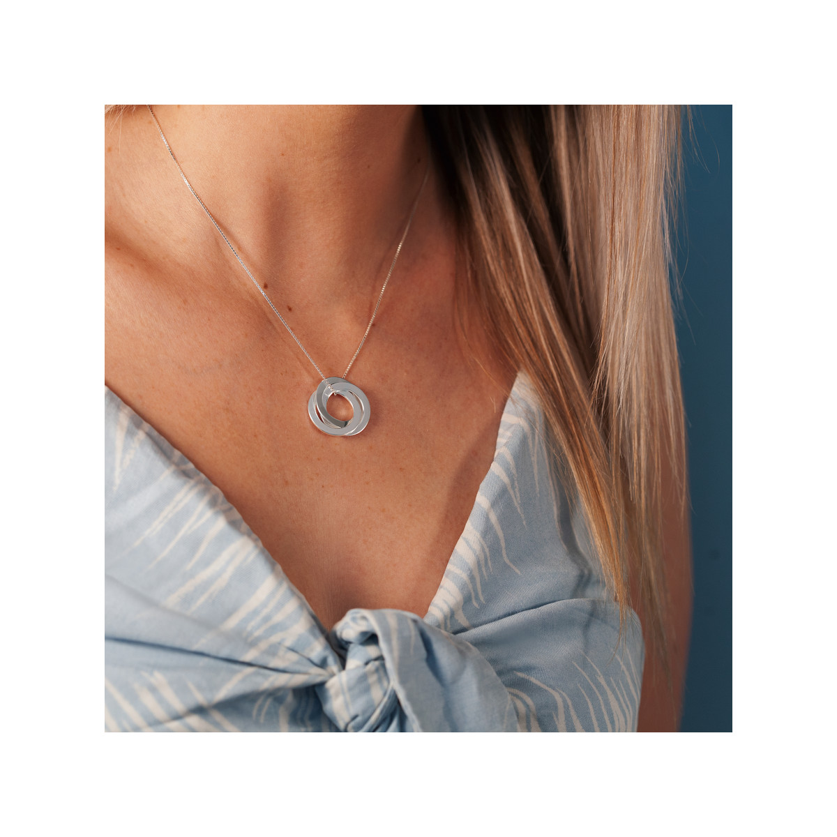 Collier argent 925 maille fantaisie anneaux entrelacés 46 cm