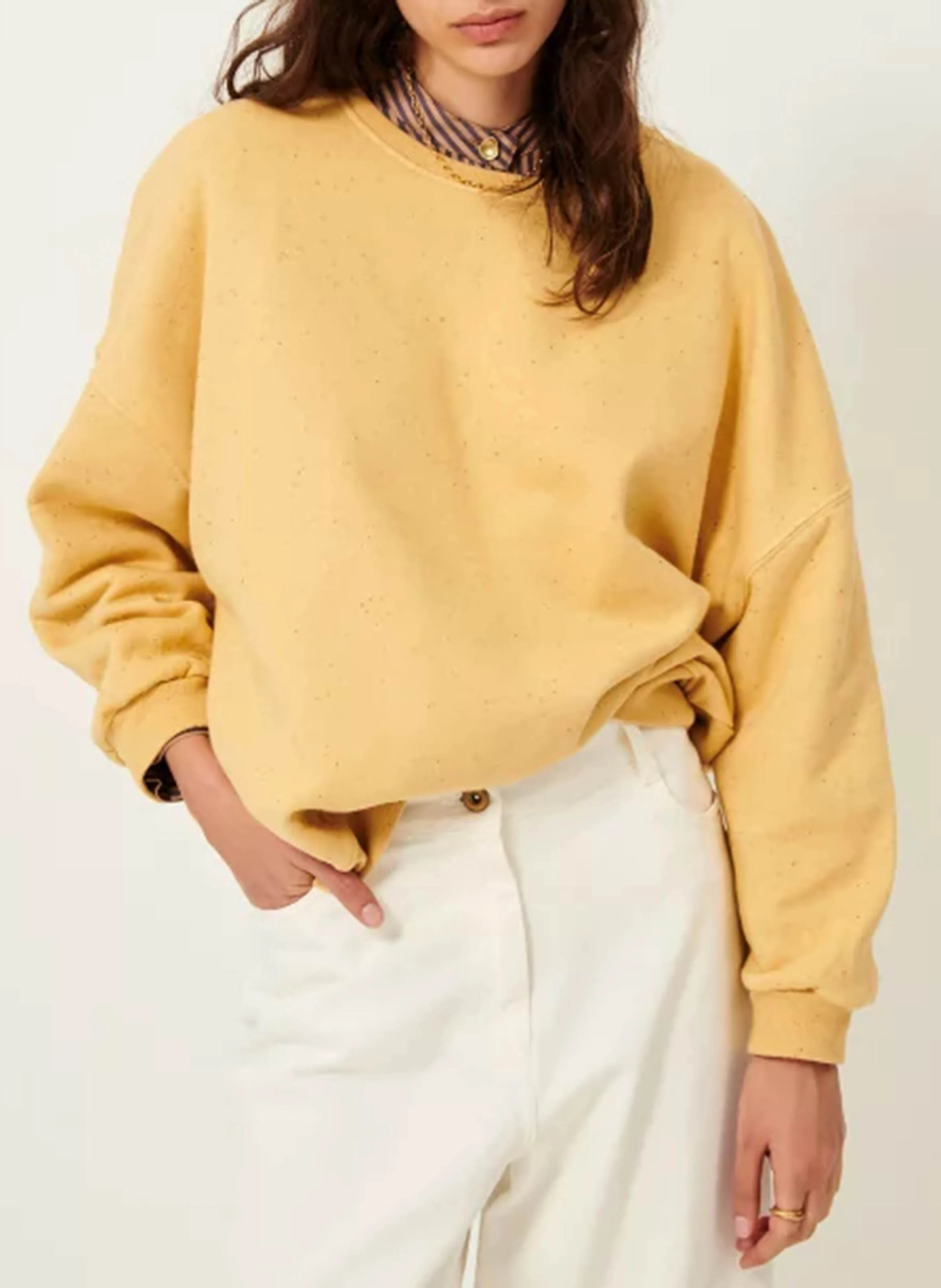 CHEBBI - Sweat ample col rond moucheté en coton bio mélangé | Jaune