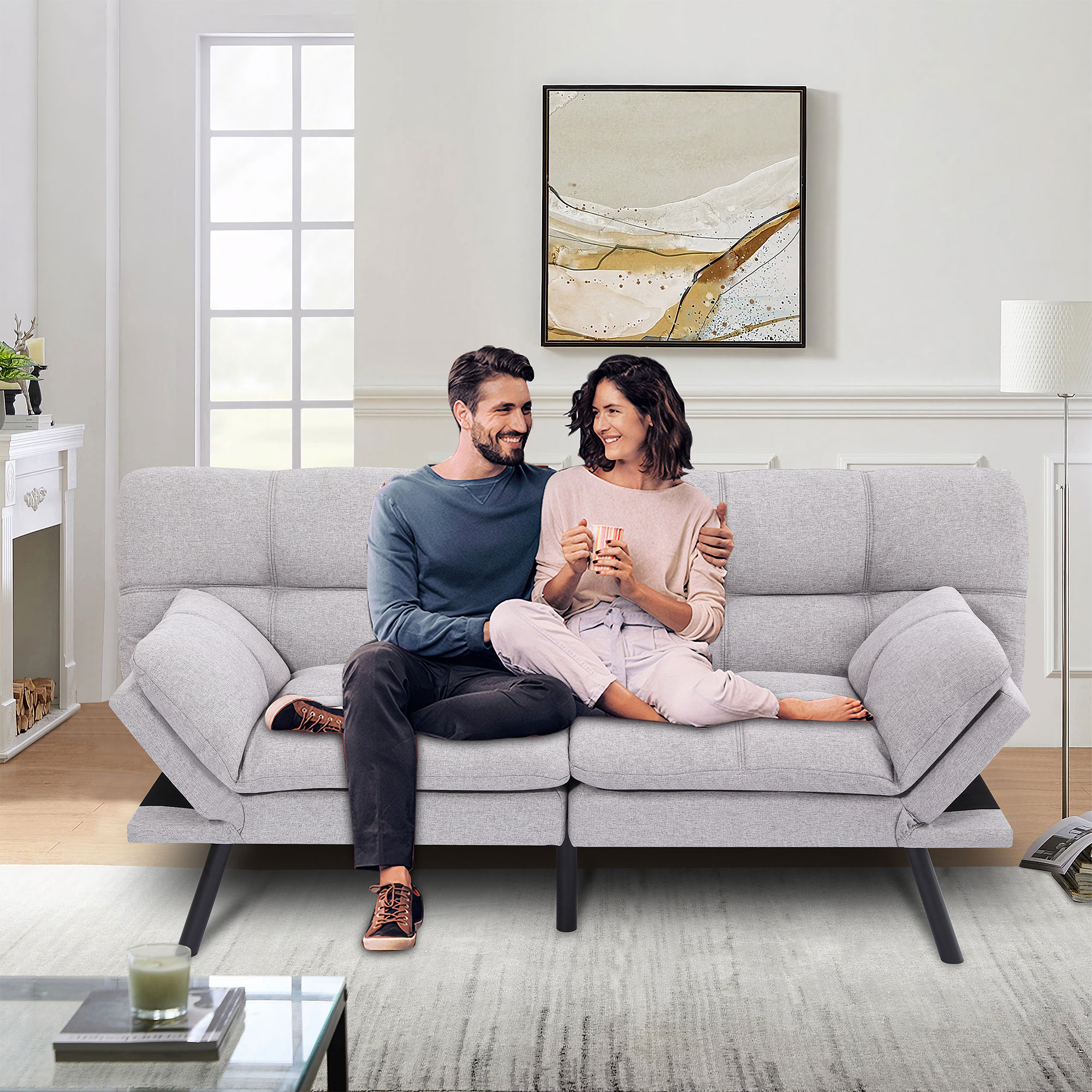 Makika Schlafsofa 3-Sitzer Schlafcouch Paul verstellbar mit Schlaffunktion in Grau