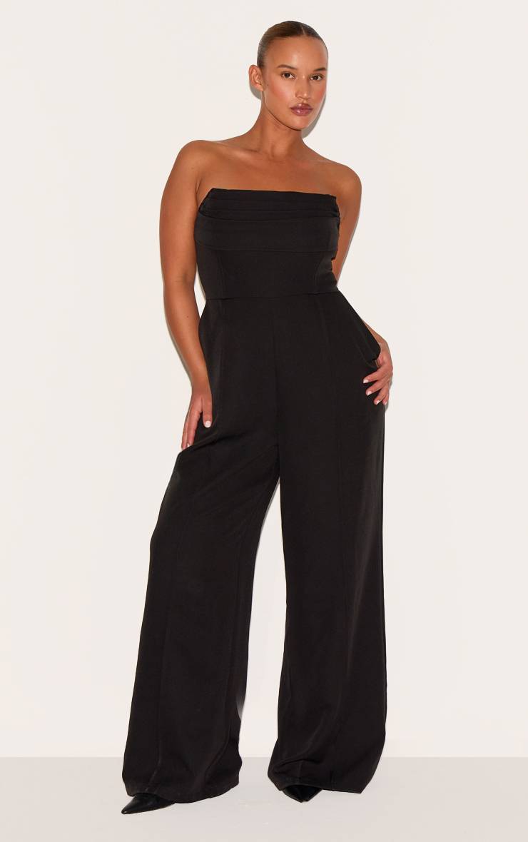 Noir Combinaison Grande Taille Bandeau Col Bénitier Avec Poches
