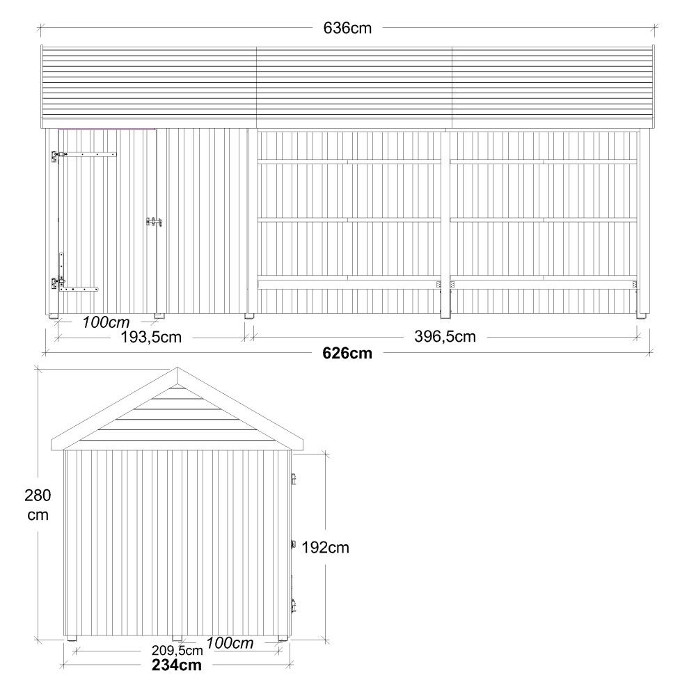 REDSKAPSBOD PLUS CLASSIC MULTI GARDEN ENKELDØR OG ÅPEN FRONT INKL TAKPAPP/ALUMINIUMLISTER/STOLPEFØTTER UBEHANDLET 14,5M²