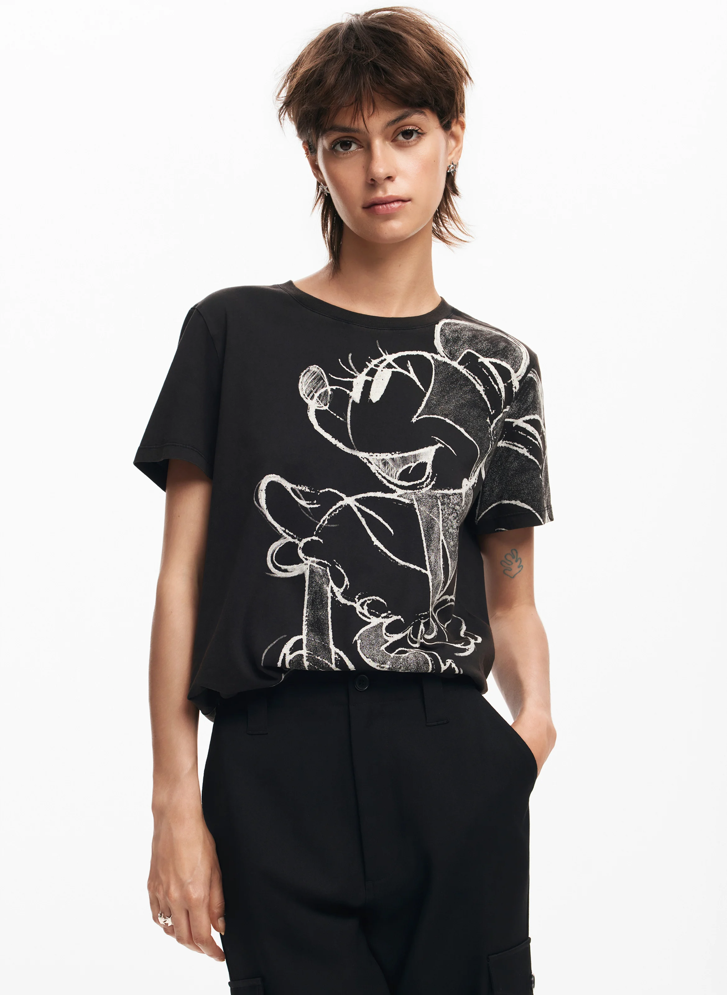 Tee-shirt col rond en coton| Noir