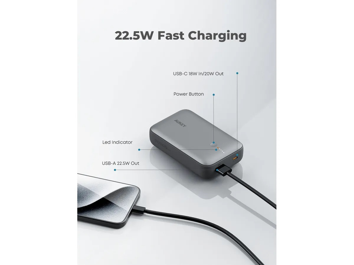 (20W) Spark Mini 20000mAh Powerbank USB C / USB A Ladegerät Power Delivery Quick Charge (PB-Y57 GR) - Grau