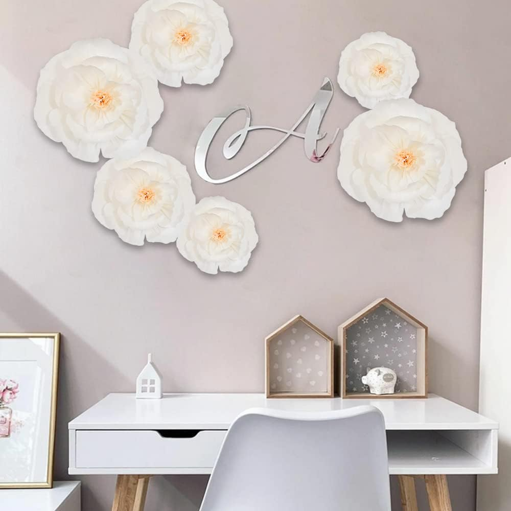 (3er Set) Krepppapier Kunstblumen DIY Wand Party Deko Pfingstrosen Photo Booth Bastel Blumenwand - Weiss
