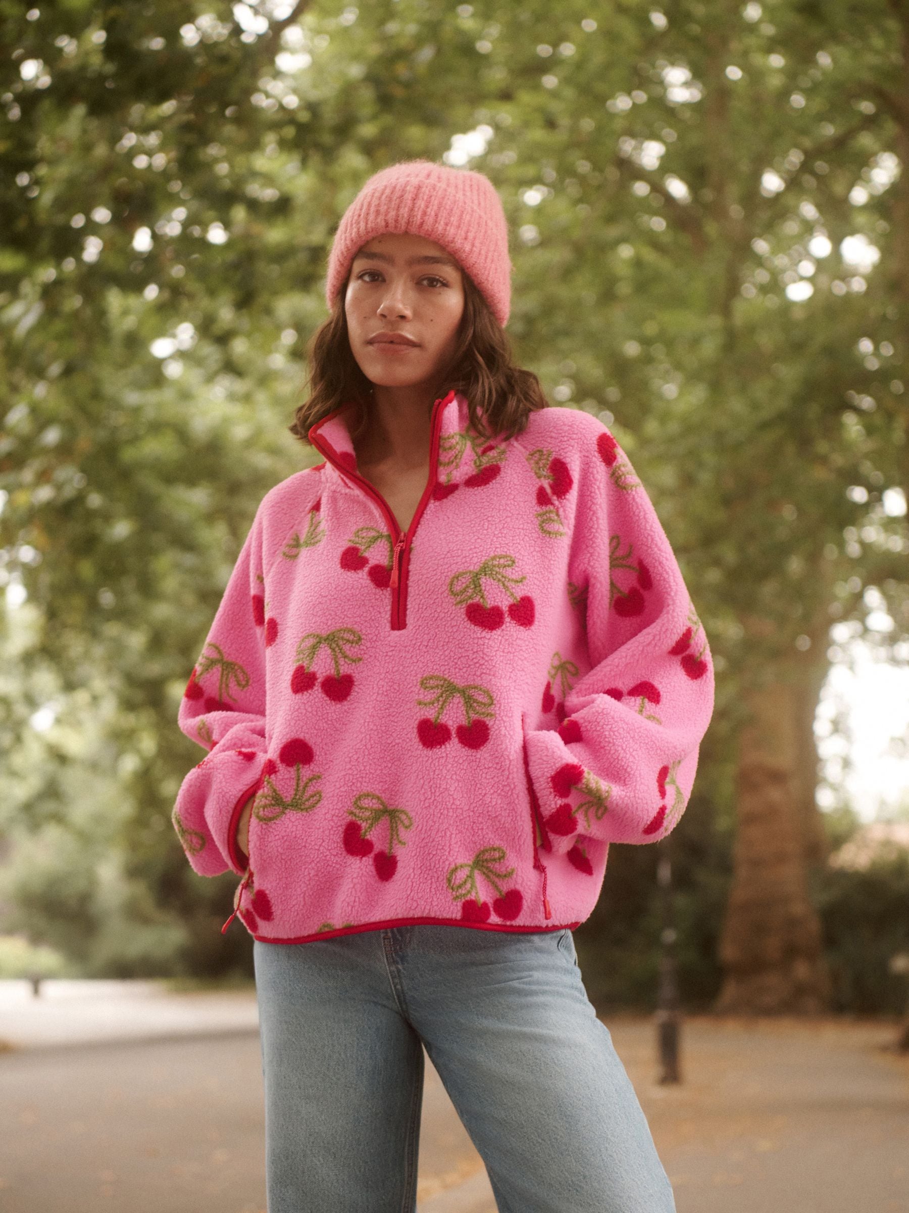 Kersenprint - Active Quarter Zip Borg Jacket