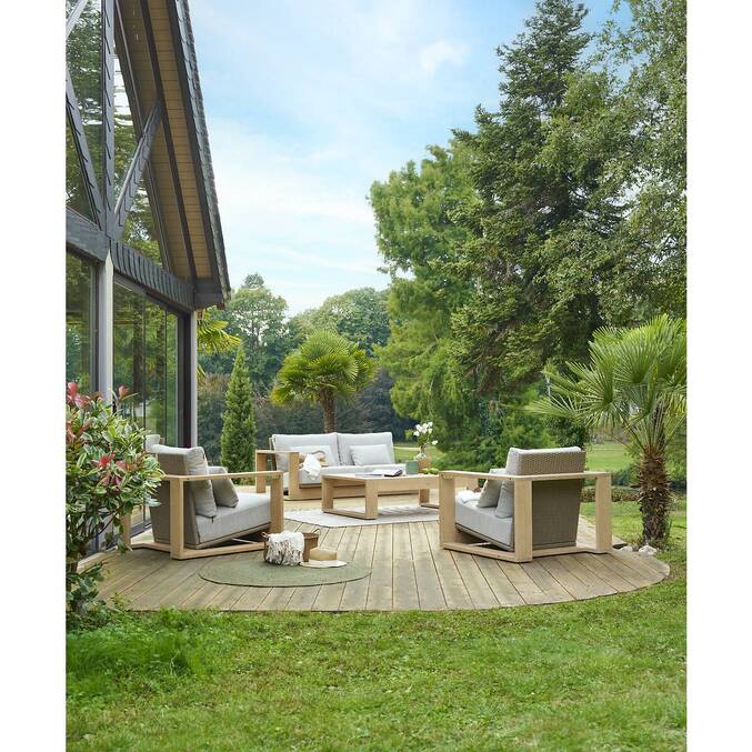 Table basse de jardin rectangulaire LOEVO Eucalyptus