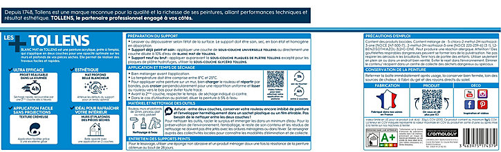 Peinture Tollens murs et plafonds mat blanc 2,5