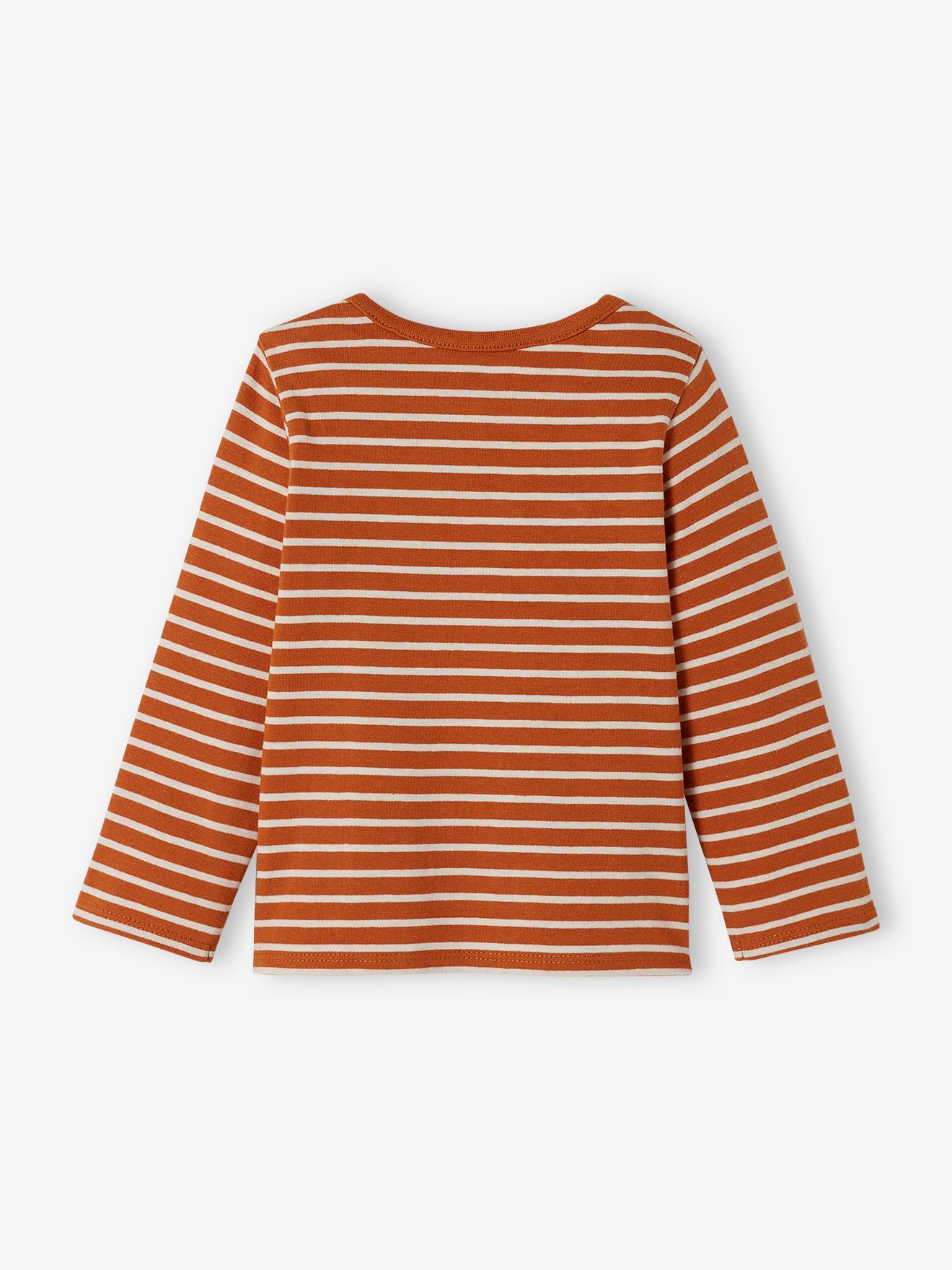 Camiseta listrada bordada, tamanho médio, para bebê.