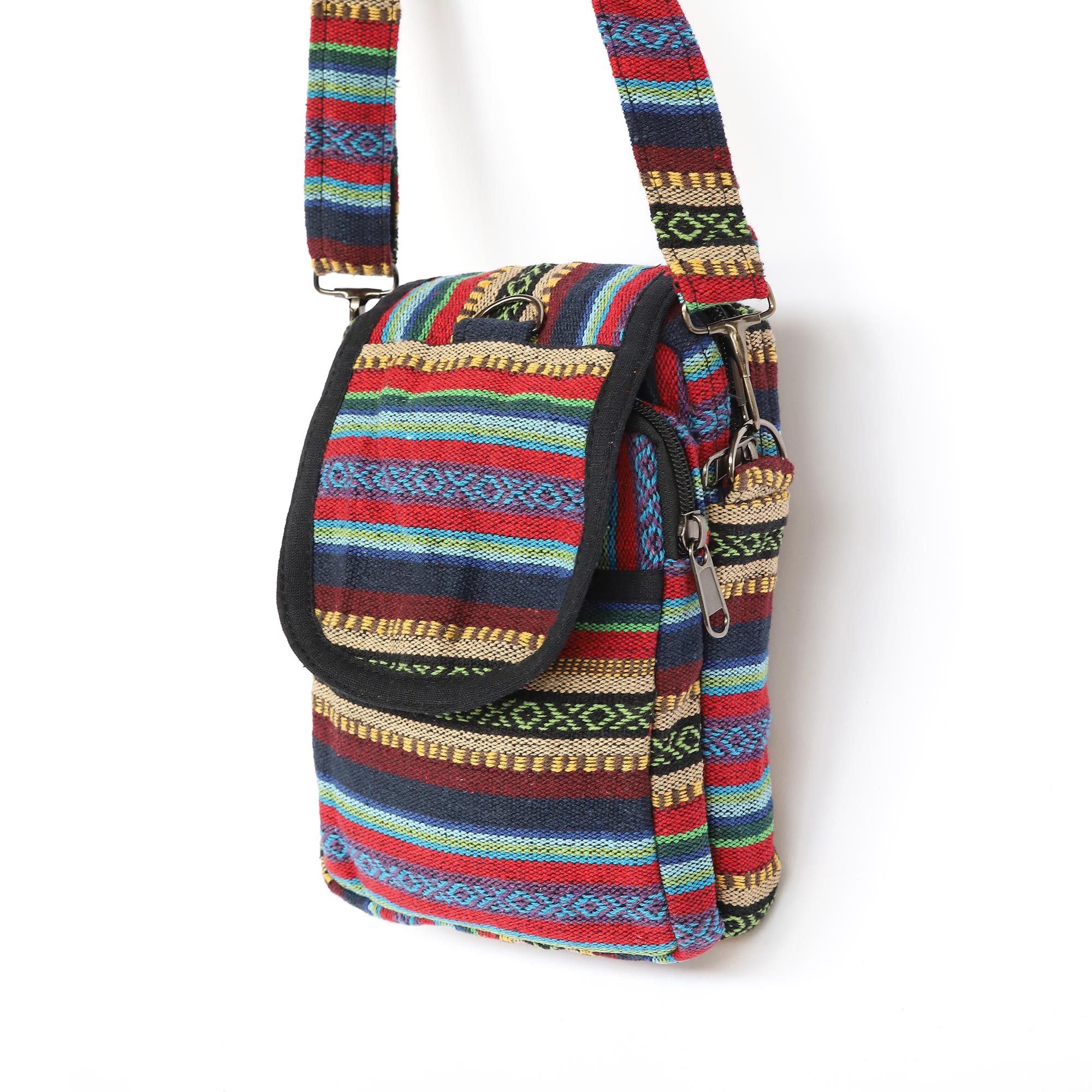 Umhängetasche aus Baumwolljacquard, blau-rot, H 22 cm, B 15 cm, L 7 cm günstig bestellen