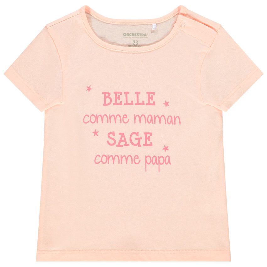 T-shirt manches courtes à message pour bébé fille - Rose