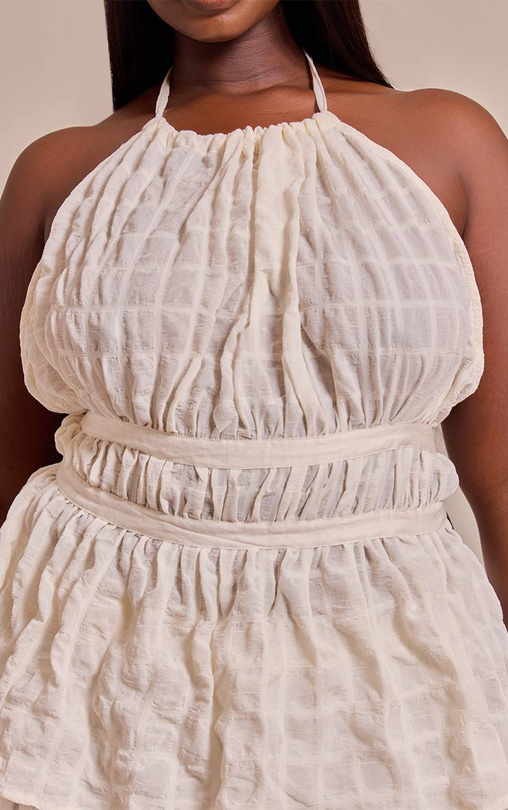 Crème Haut Grande Taille À Manches Longues Texturé Froncé