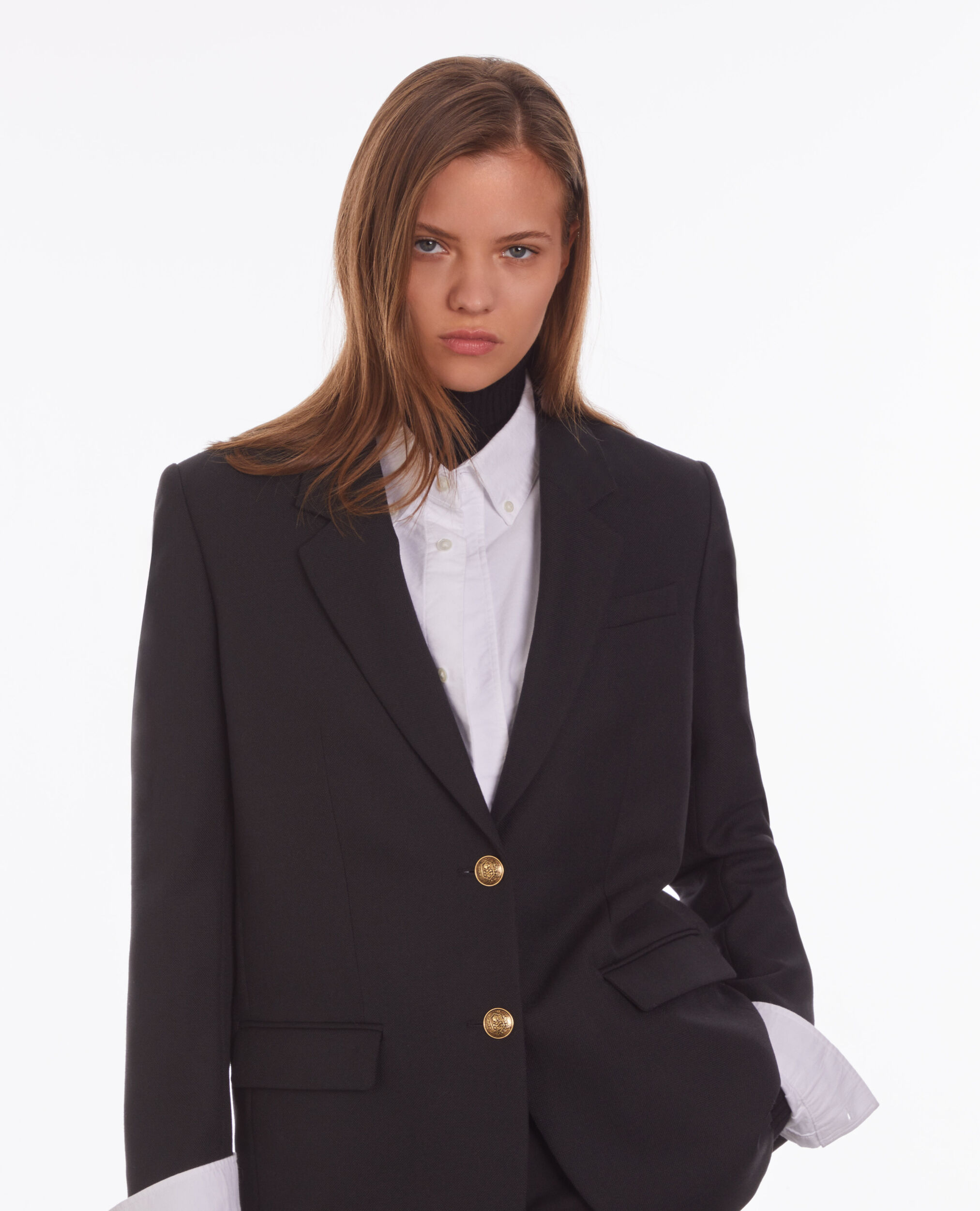 Blazer noir en laine mélangée