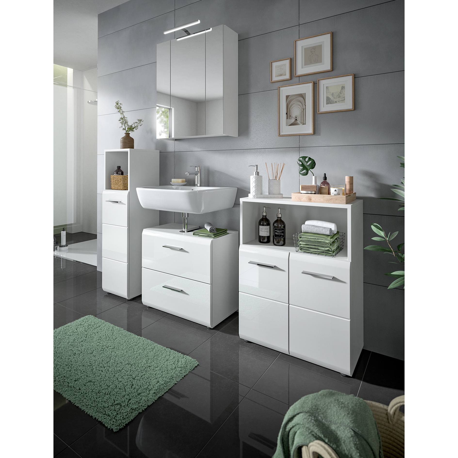 Standschrank ICE-weiß Hochglanz - 110 cm hoch