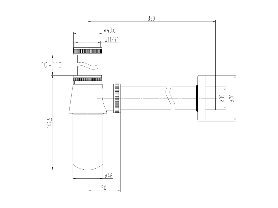Siphon lavabo rétro en laiton chromé