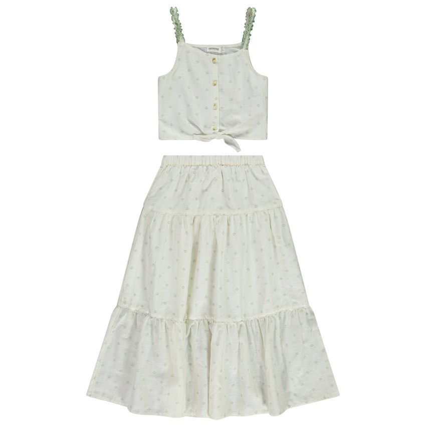 Ensemble 2 pièces assorties top + jupe longue pour fille - Ecru