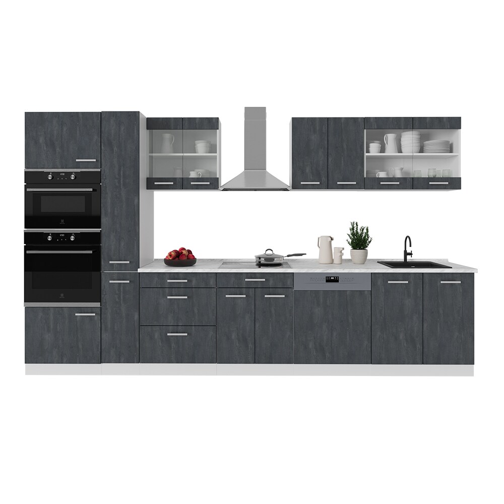 Vicco Küchenzeile R-Line 350 cm Schwarz Beton Weiß ohne Arbeitsplatte