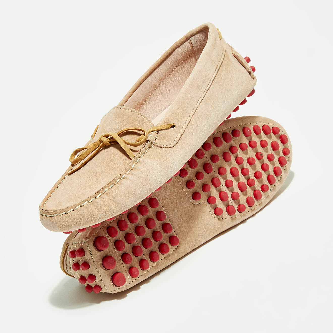 Flavio Création Mocassins en Velours de Cuir Mariela poudre/beige/rouge