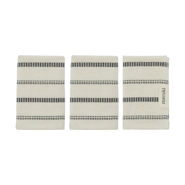 Meraki - True Waschlappen, 30 x 30 cm, off-white / schwarz (3er-Set)
