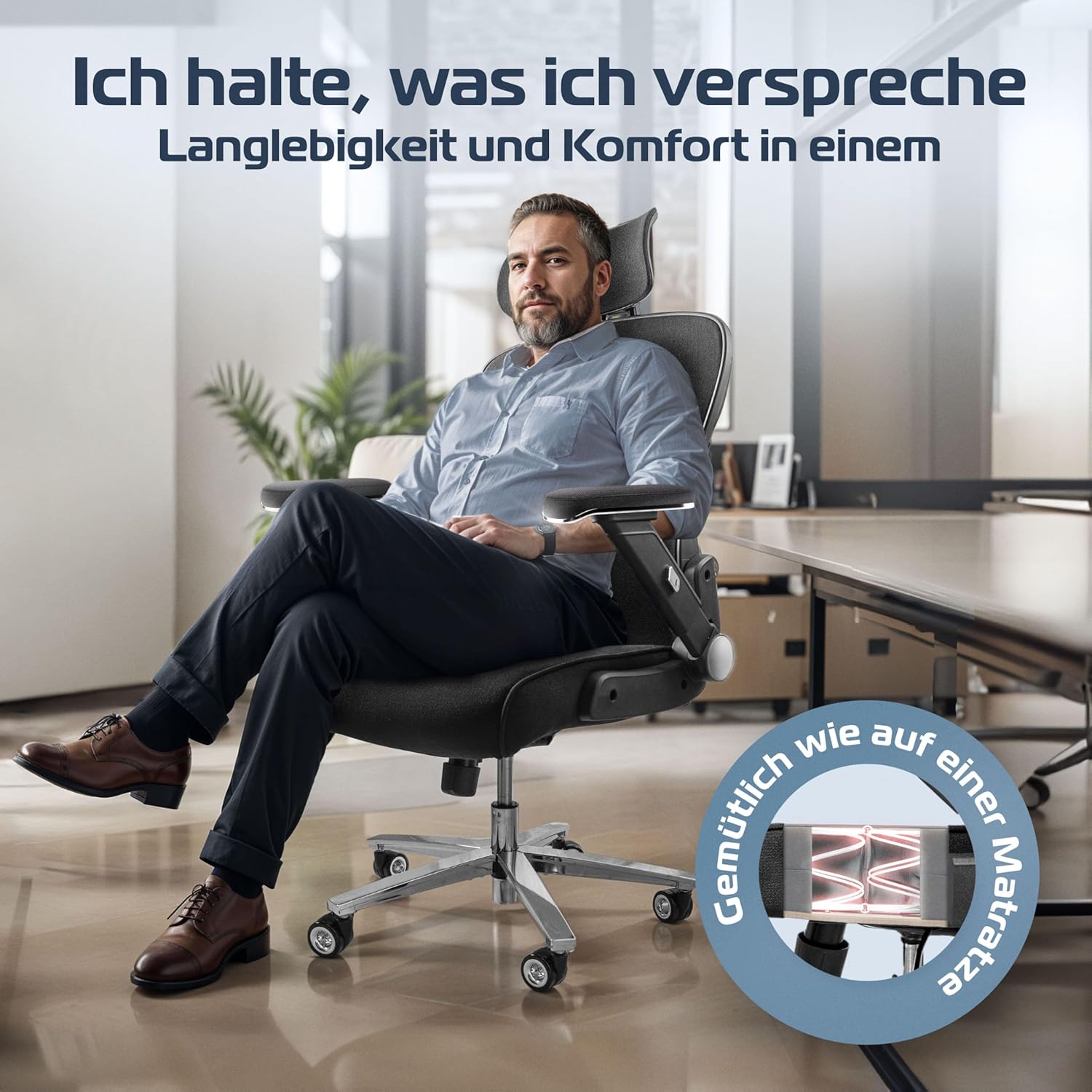 PowerSeat Bürostuhl Ergonomisch [TESTSIEGER] Schreibtischstuhl 100% individuell einstellbar | Büro Stuhl & Gaming Stuhl | Computerstuhl Home Office Chair Ergonomic | Drehstuhl 200 kg
