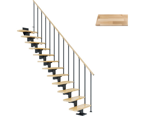 Pertura Chiron Antraciet Middentrap, Recht, 75 cm, Balustrade van gelijmd beukenhout, Gelakt, 11 Treden / 12 Stootborden