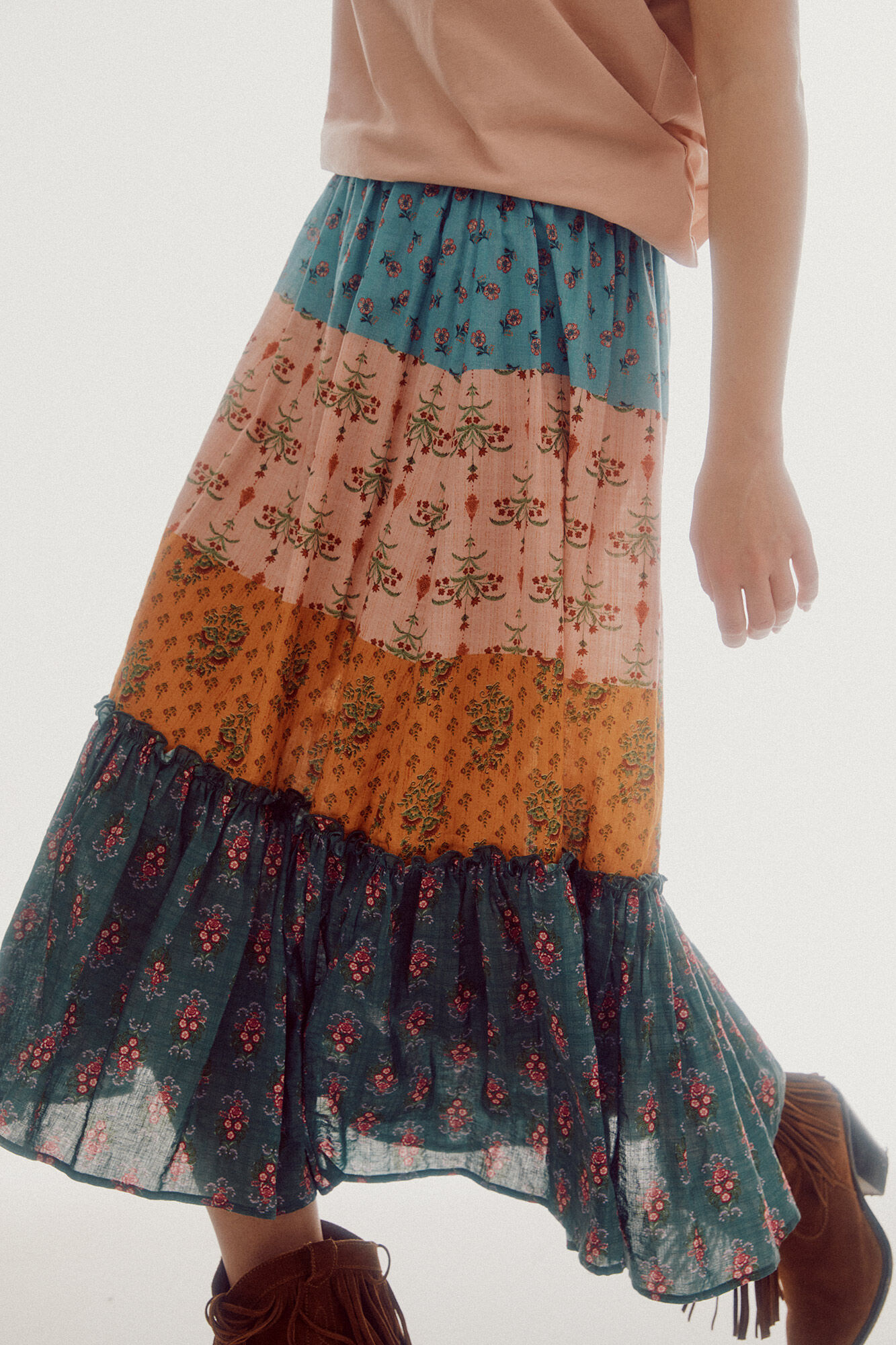 Saia midi estampada - Multicolorida